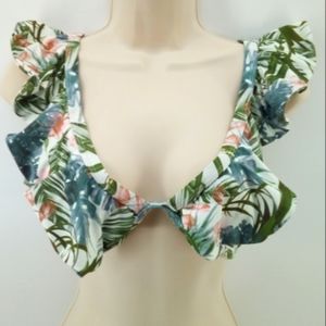 Envya Bikini Palm Ruffle Floral Banana Leaf Bikini Top Swimwear S Swimsuit Green